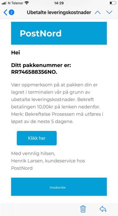 Svindelforsøk mottatt på sms